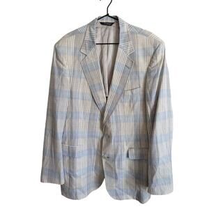 Vintage 1970s Andover Reed Mens 2 Button Suit Coat Light Blue Plaid Sz 42R